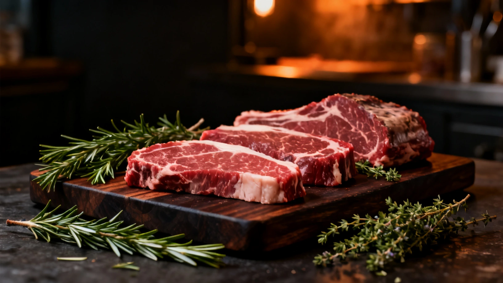 Viandes artisanales sur planche de boucher